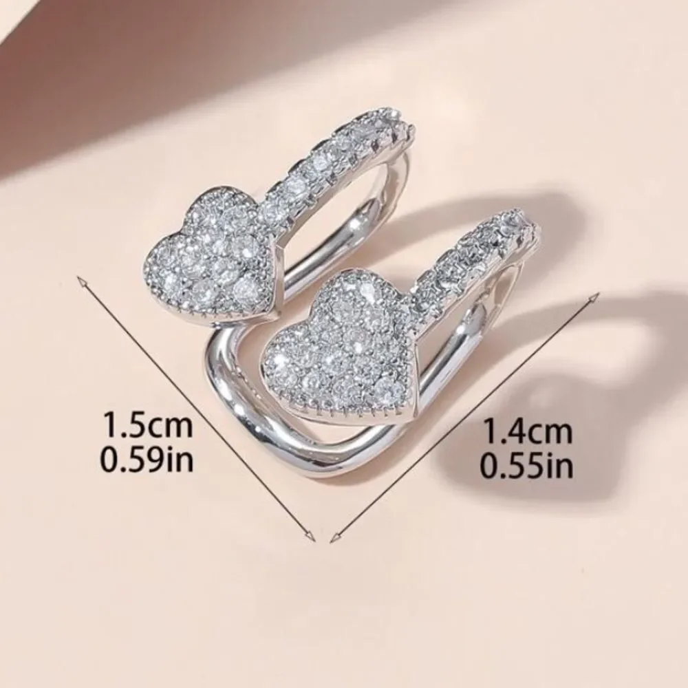 3for$20 1pc Fashionable Double Zirconia Heart Design Simplistic Clip-on Earrings
